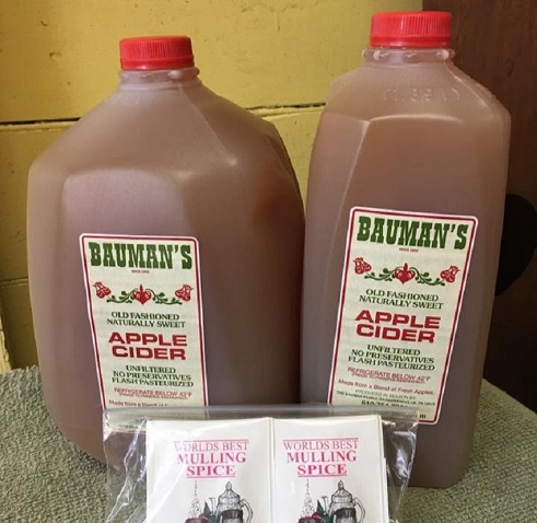 Gallon jug of Bauman's apple cider